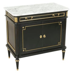 Midcentury French Black Painted Louis XVI Buffet with White Marble Top