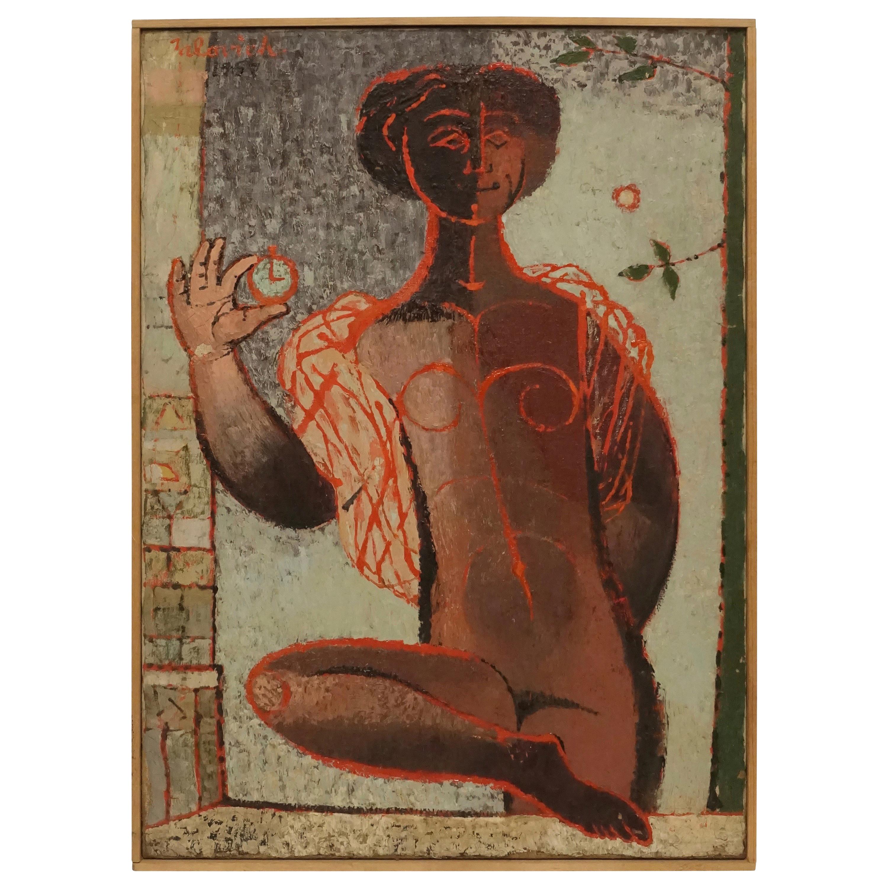 Ritratto astratto di donna di metà secolo, americano, 1957