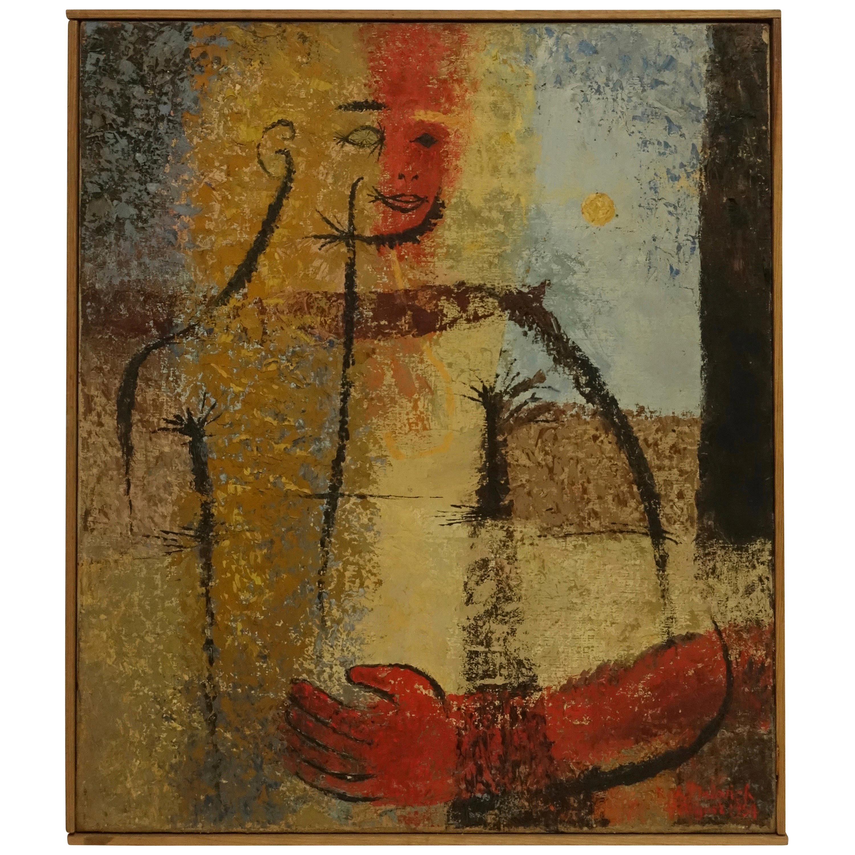 Midcentury Abstract Figural Painting, American, 1954 For Sale