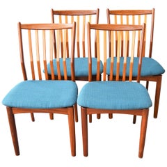 Vintage Svend Madsen Set of 4 Danish Teak Dining Chairs with Bent Backs & New Teal Tweed