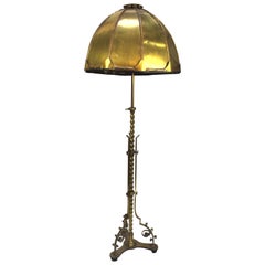 Early 1900s Solid Brass Floor Lamp with Brass Dome Shade