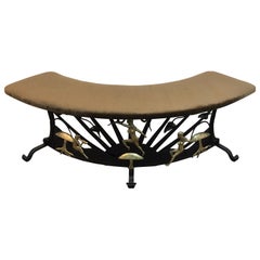 Vintage Art Deco Wrought Iron Semi -Circle Fireside Bench, Enchanted Garden Motif