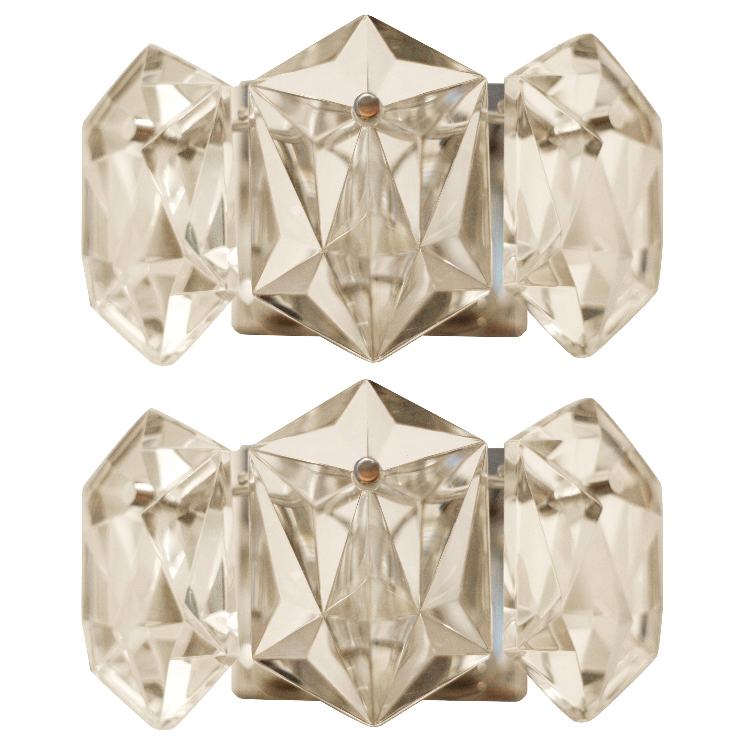 Kinkeldey  Sconces Chrome and Crystal, 1970 For Sale