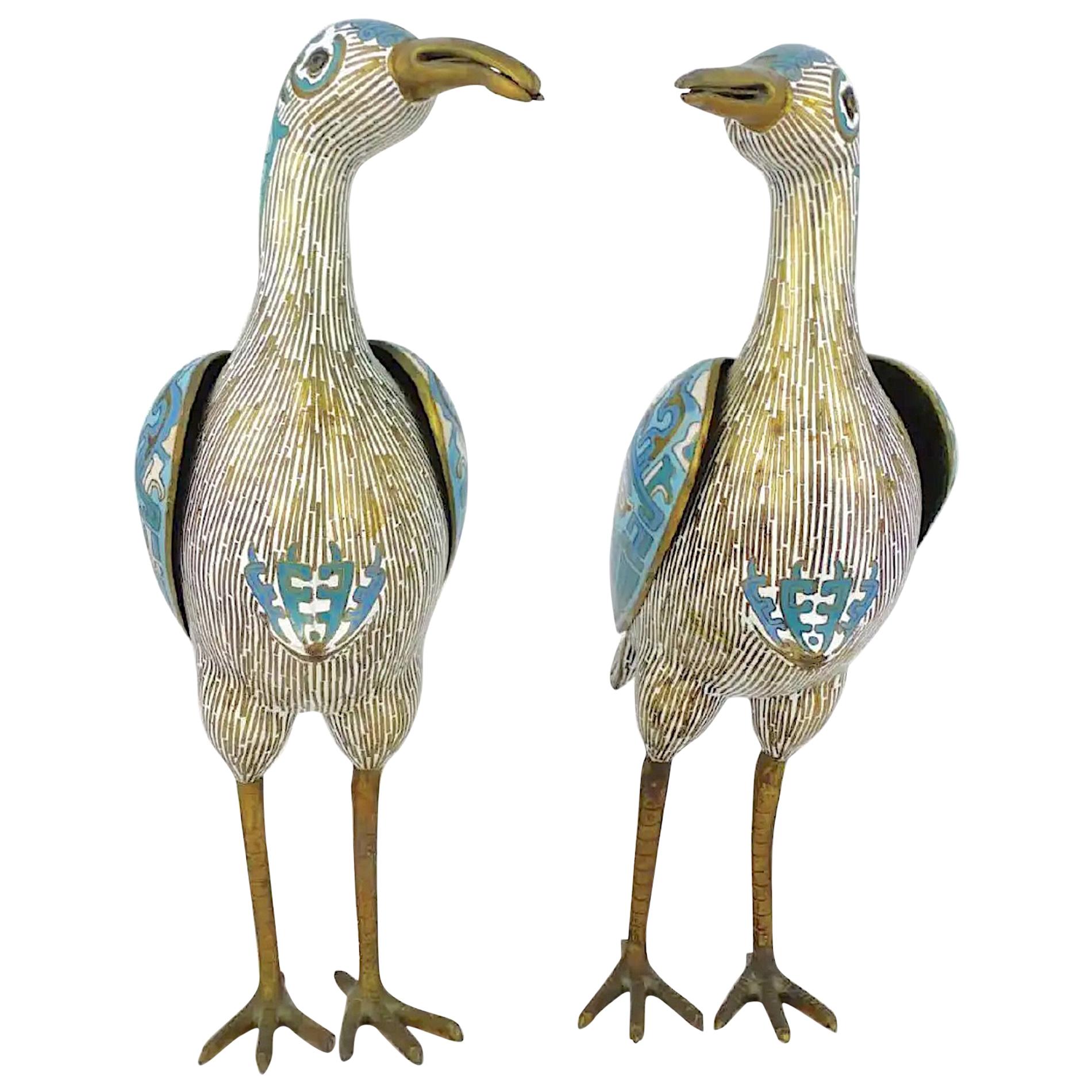 Pair of Chinese Cloisonné Large Bird Form Vessels For Sale