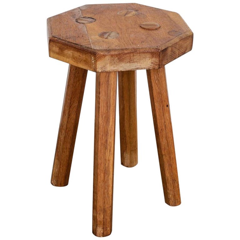 Octagonal Rustic Stool Table Swedish Solid Oak Octagonal 4 Legged Milking Stool at 1stDibs