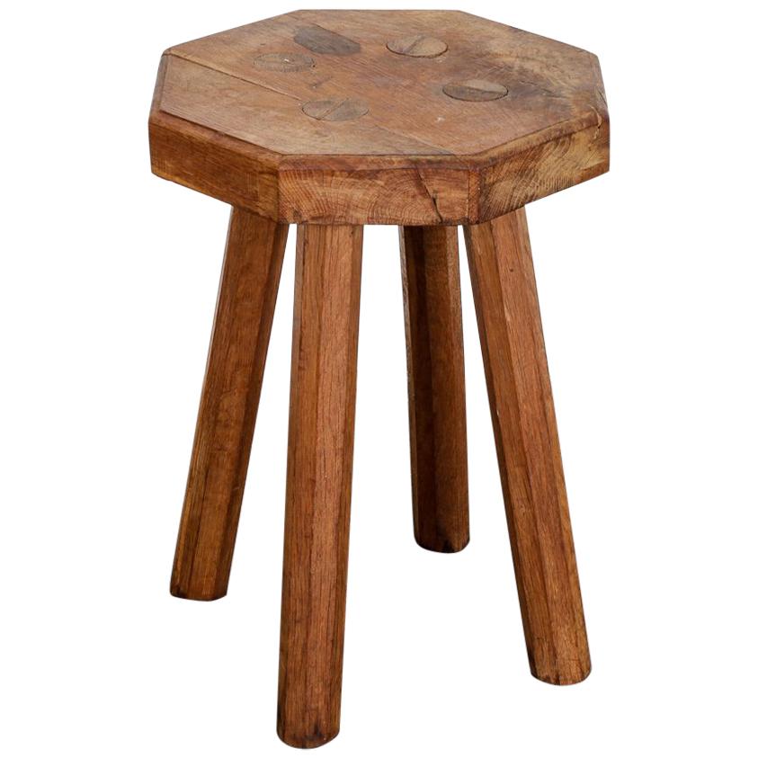Swedish Solid Oak Octagonal 4 Legged Milking Stool at 1stDibs