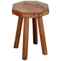 Swedish Solid Oak Octagonal 4 Legged Milking Stool