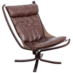 Brown Leather 'Falcon' Chair by Sigurd Ressel for Vatne Mobler, Norway, 1960s
