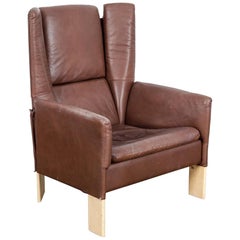 Vico Magistretti 'Ribbon' Chair in Brown Leather for Asko, Finland