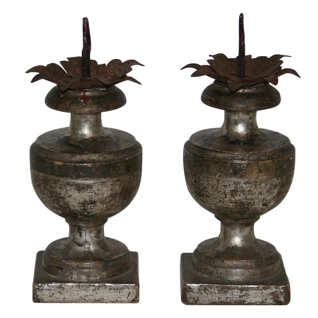 Couple of Late 18th Century Italian Neoclassical Silvered Candlesticks