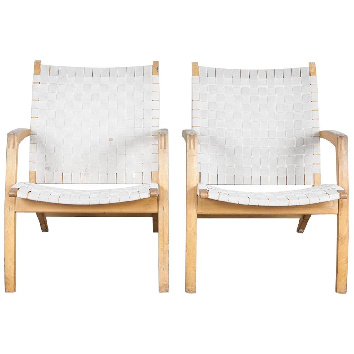 Pair of Beech Frame Lounge Chairs by Bill Potter for Vejle Mobelfabrik, Denmark For Sale