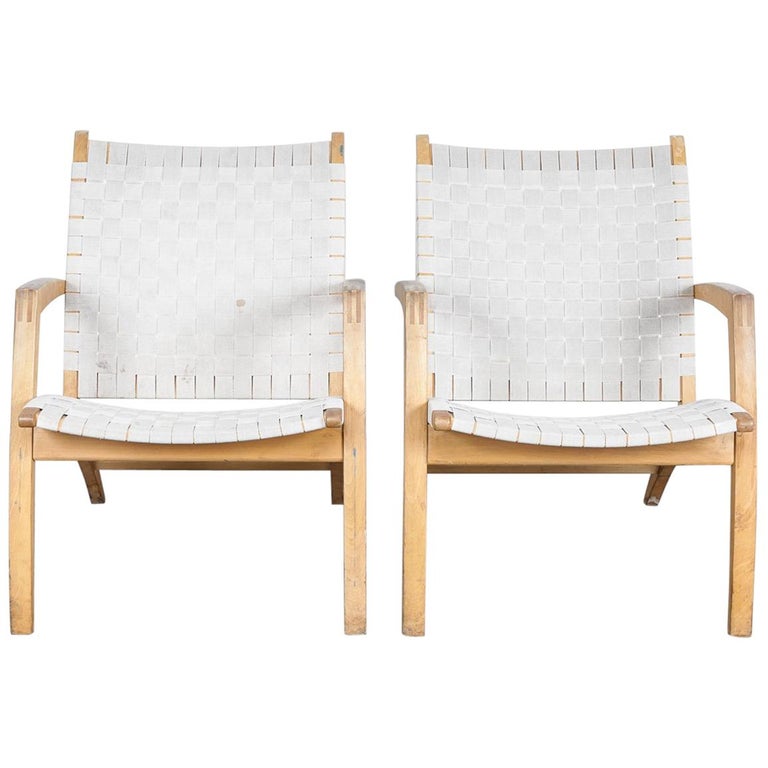 Pair Of Beech Frame Lounge Chairs By Bill Potter For Vejle