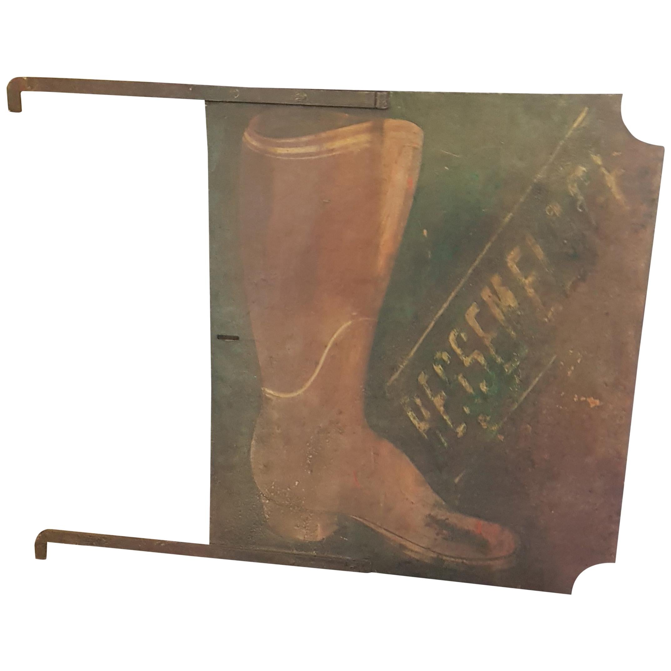 19th Century French Double Sided Boot Repair Sign in Original Paint For Sale