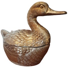 1960s Gilt Metal Duck Ice Bucket by Mauro Manetti