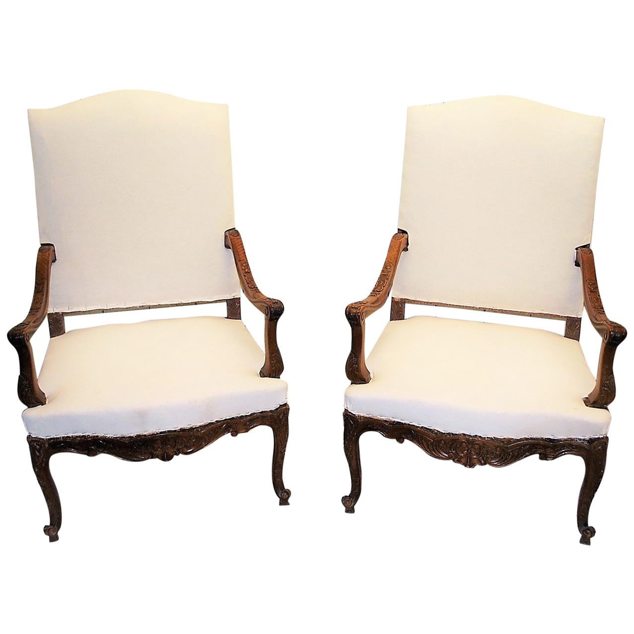 Pair of French Throne Arm Chairs or Fauteuils For Sale