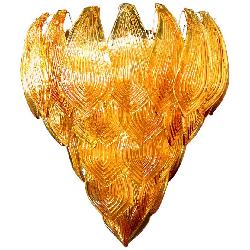 Pair of Italian Amber Petals Chandeliers, Murano