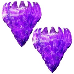 Pair of Italian Purple Petals Chandeliers, Murano