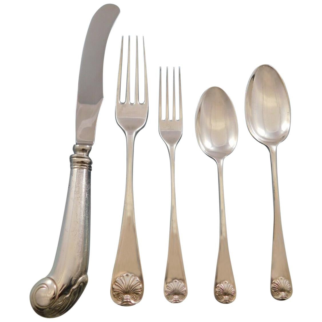 Williamsburg Shell by Stieff Sterling Silver Flatware Set 8 Dinner Service 44 Pc For Sale