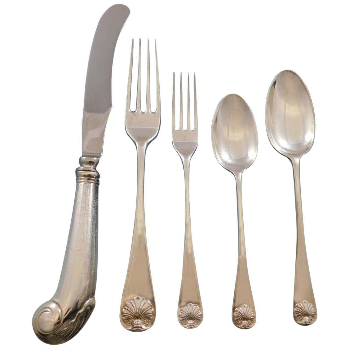 Williamsburg Shell by Stieff Sterling Silver Flatware Set 8 Dinner ...