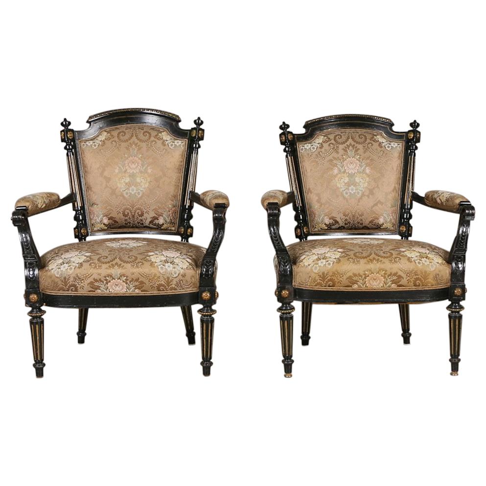 Ebonized Gildwood Louis XVI Armchairs For Sale
