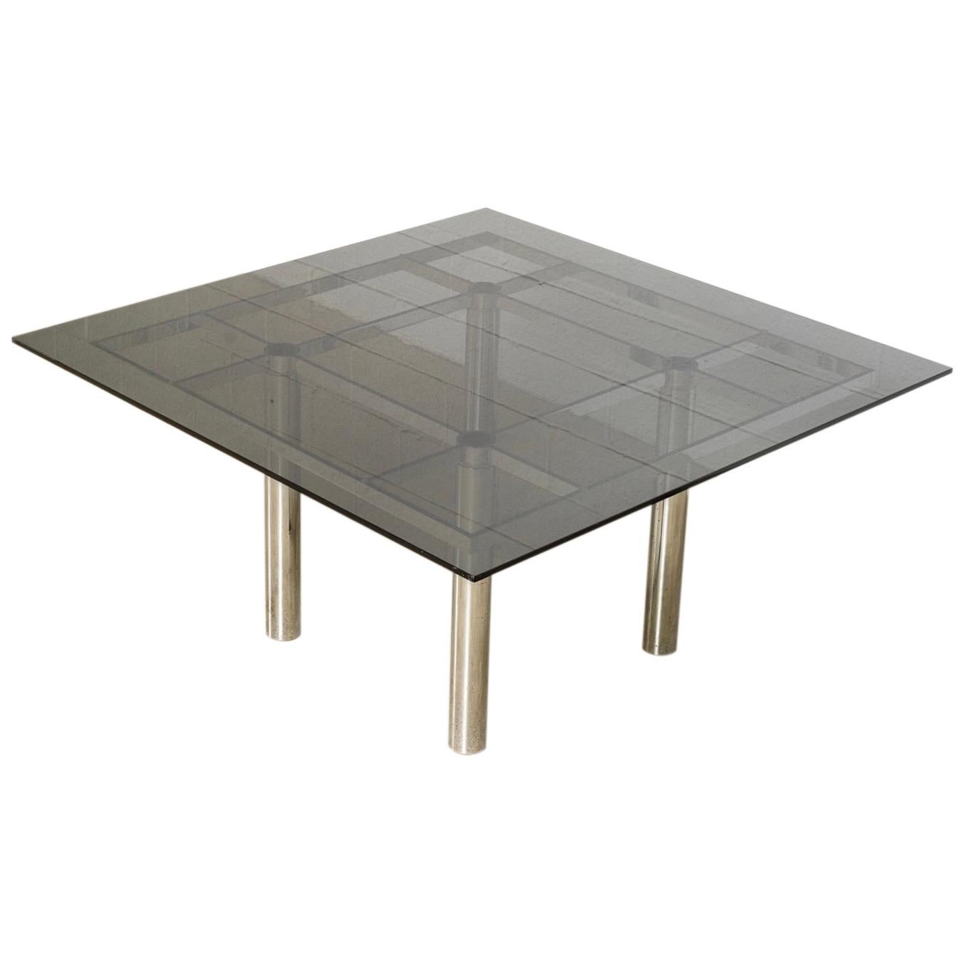 Midcentury Tobia Scarpa for Knoll Andre Square Glass and Chrome Dining Table For Sale