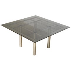 Midcentury Tobia Scarpa for Knoll Andre Square Glass and Chrome Dining Table