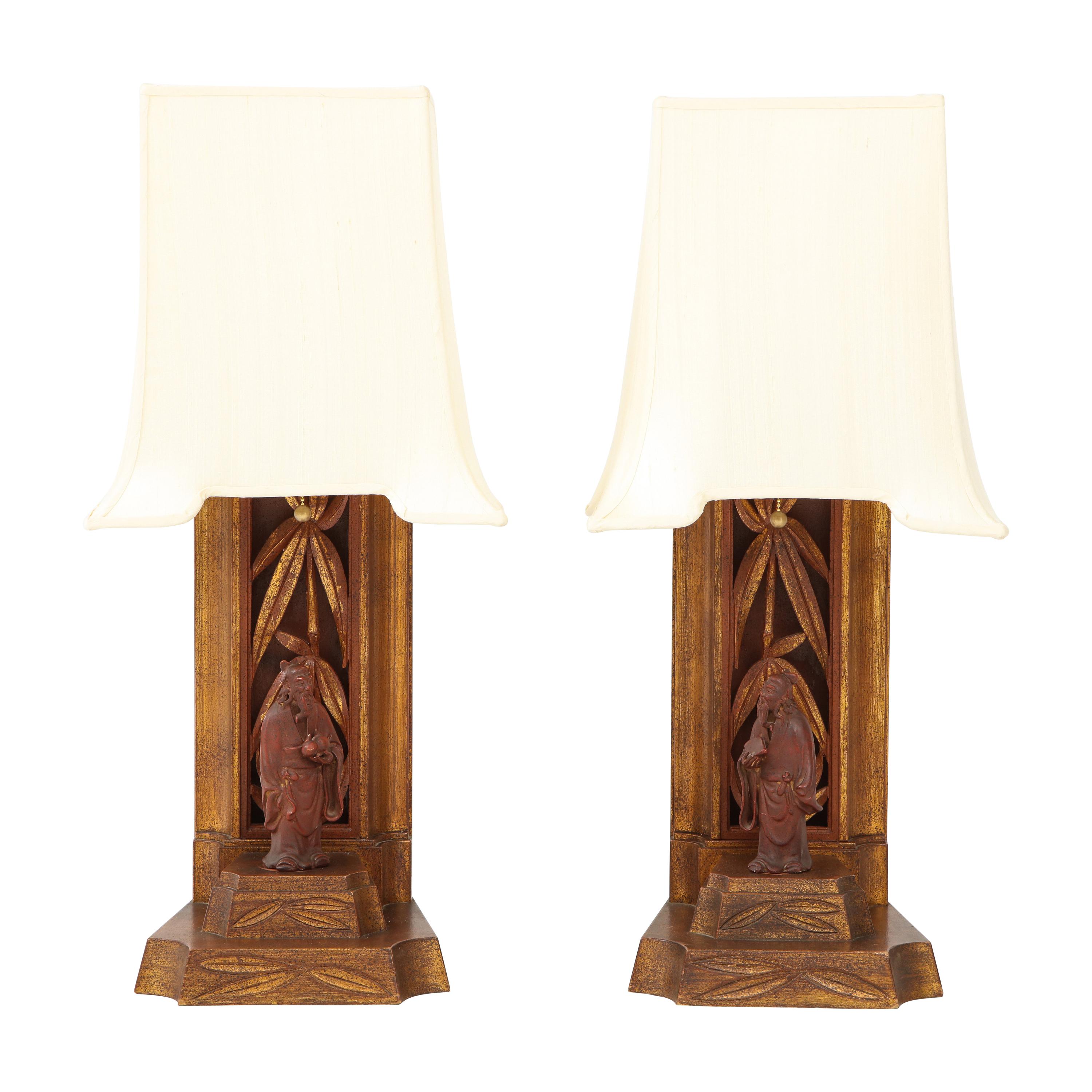 Pair of 1950s James Mont Lamps For Sale