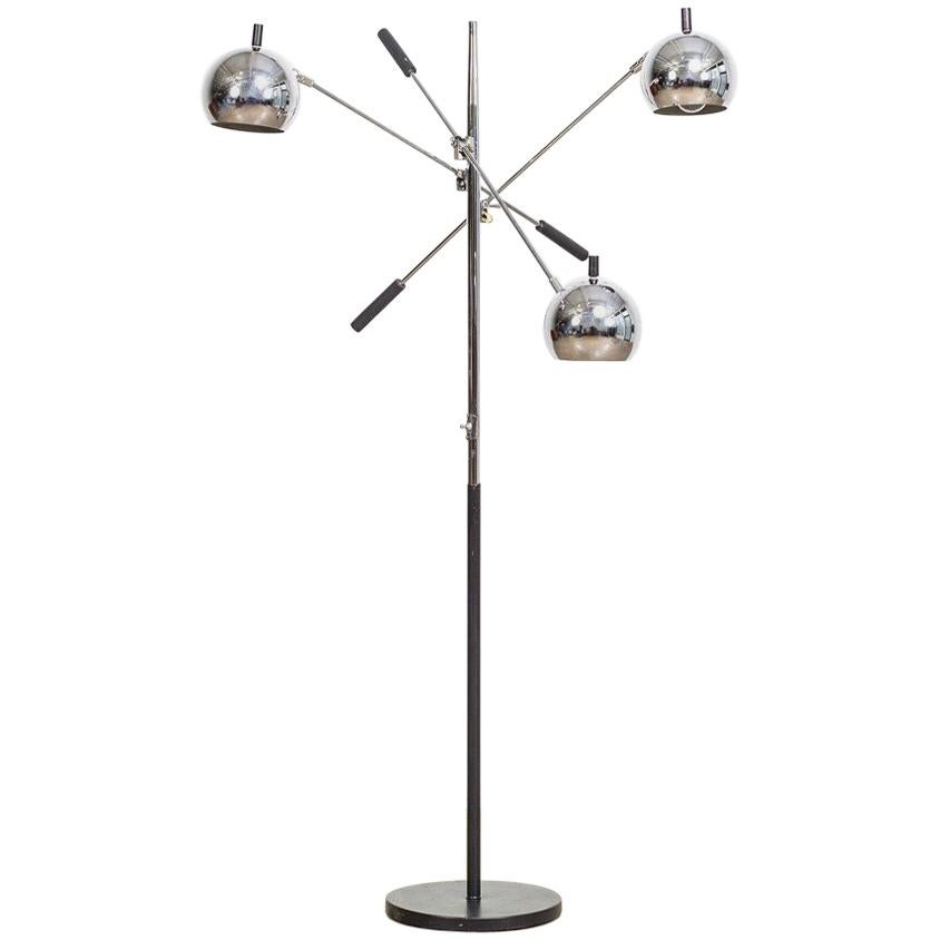 Vintage Midcentury Sonneman (Attributed) Triennale Three Orb Chrome Floor Lamp For Sale