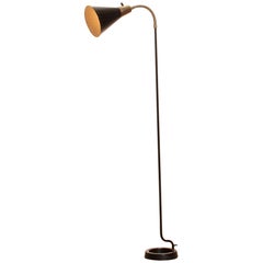 Black Metal and Brass Swedish Floor Lamp, 1940s