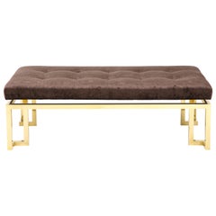 Beautiful Large Brass Greek Key Upholstered Bench