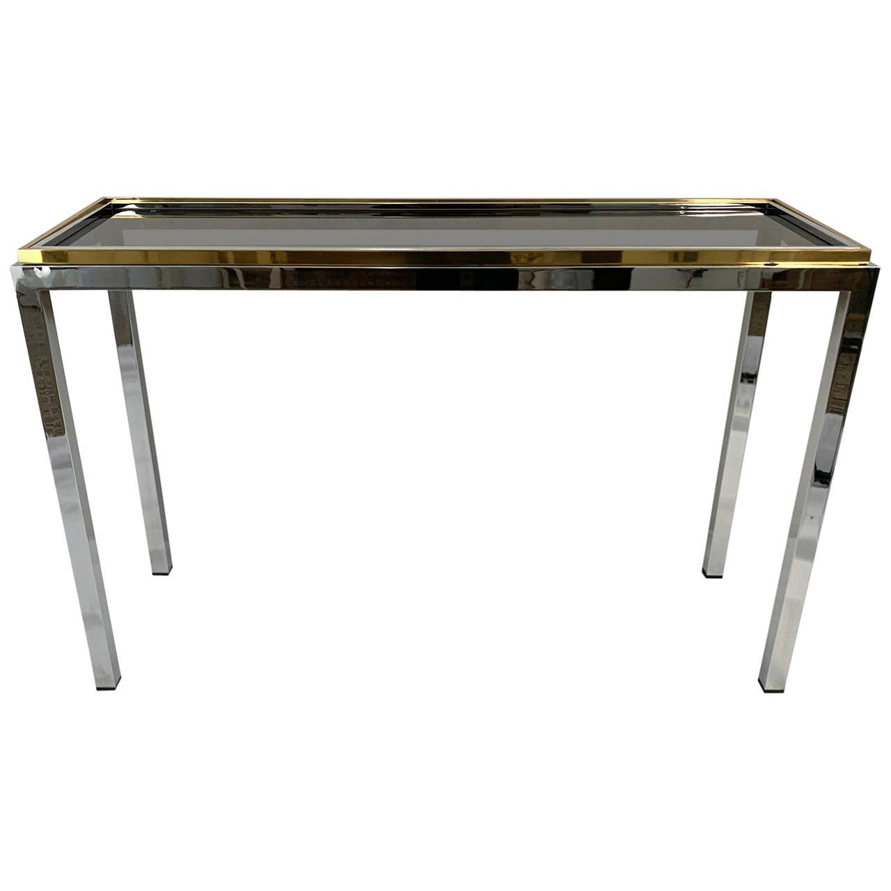 Chrome and Brass Console by Willy Rizzo, Linea Flaminia