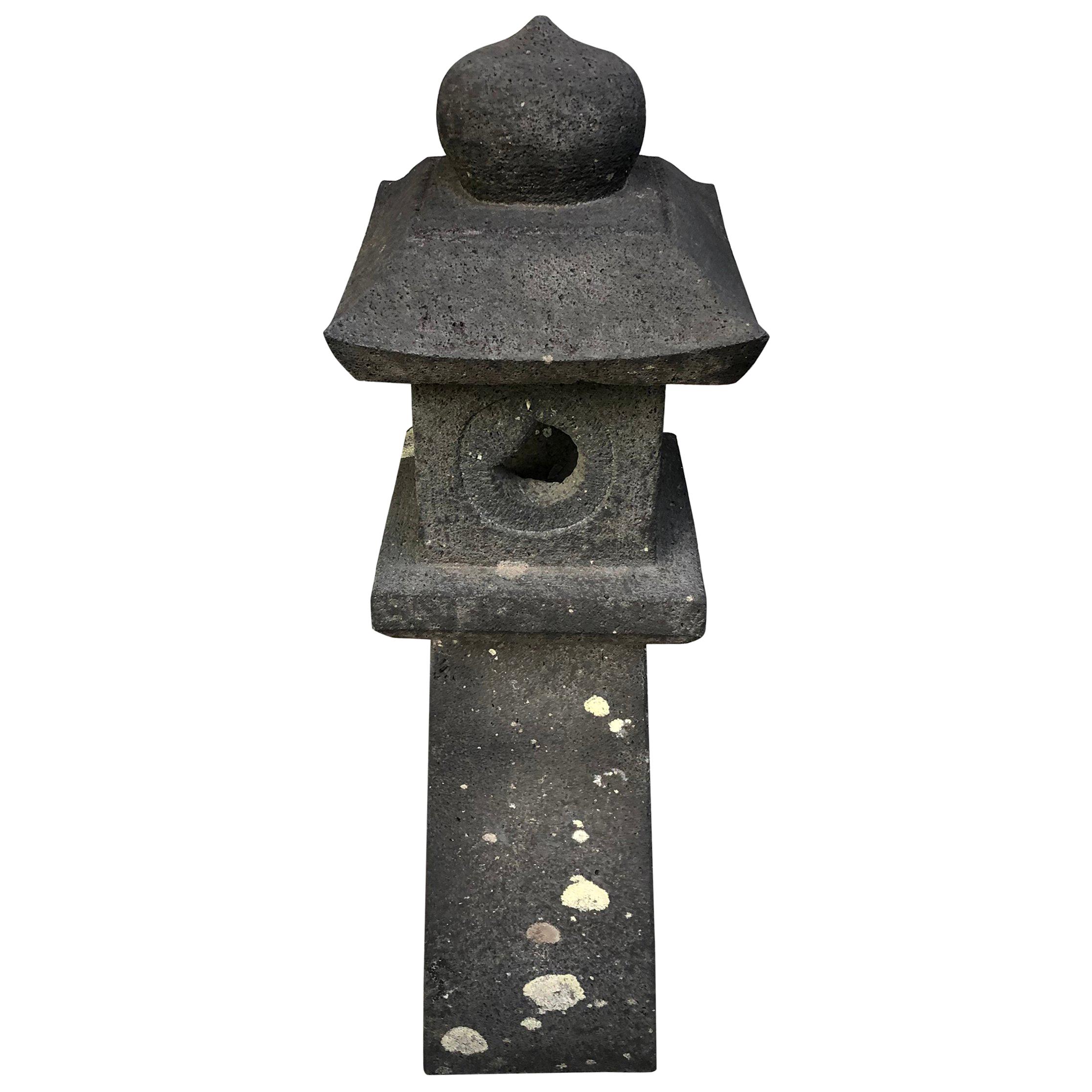 Japanese Tall Black Antique Pathway Stone Lantern, 100 Years Old, 31"