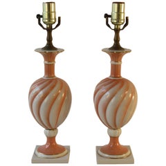 Pair of 1950s Richard Ginori Small Peach Colored Table Lamps