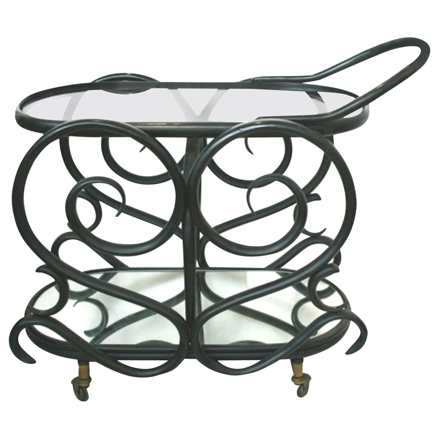 Vienna Secession Rare After Thonet Bar Carts Table Serving Tables Bentwood Mirror, Europe, 1950s