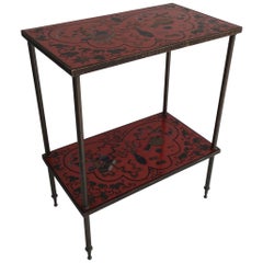 Very Nice Fine Two Tiers Table with Cloissonné Incrustations on Red Lacquer