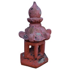 Vintage Distressed Orange Cast Cement Pagoda for the Garden