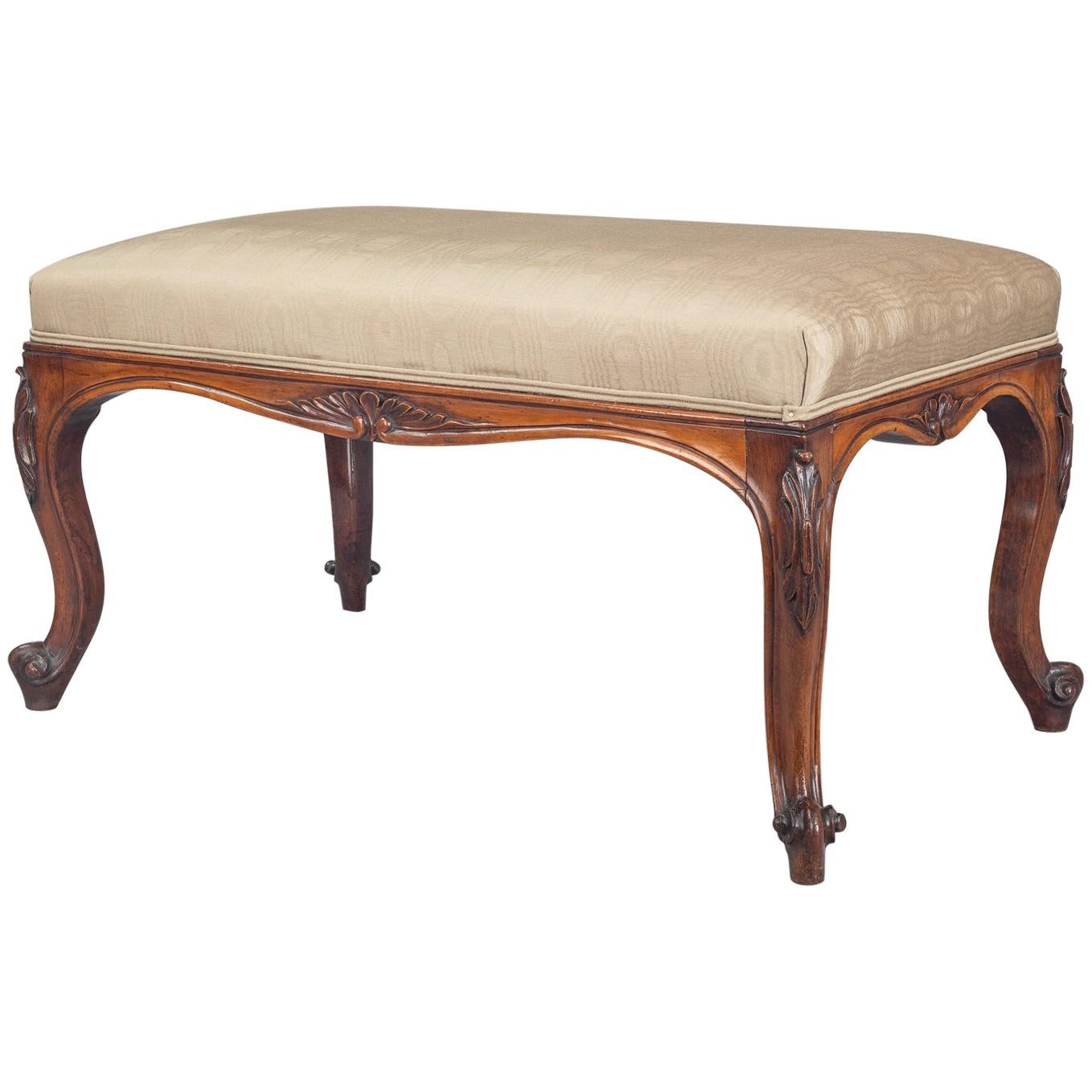 English Antique William IV Carved Rosewood Bench, circa 1840 For Sale