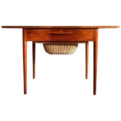 Vintage Midcentury Danish Teak Sewing Table, 1960s