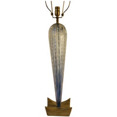 1950s Tall Blue Murano Glass Lamp on Wood Base
