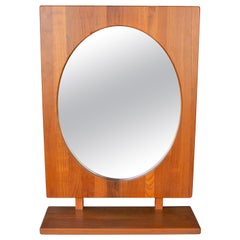 Used Solid Teak Table or Wall Mirror with Shelf in Oval by Pedersen & Hansen, Denmark