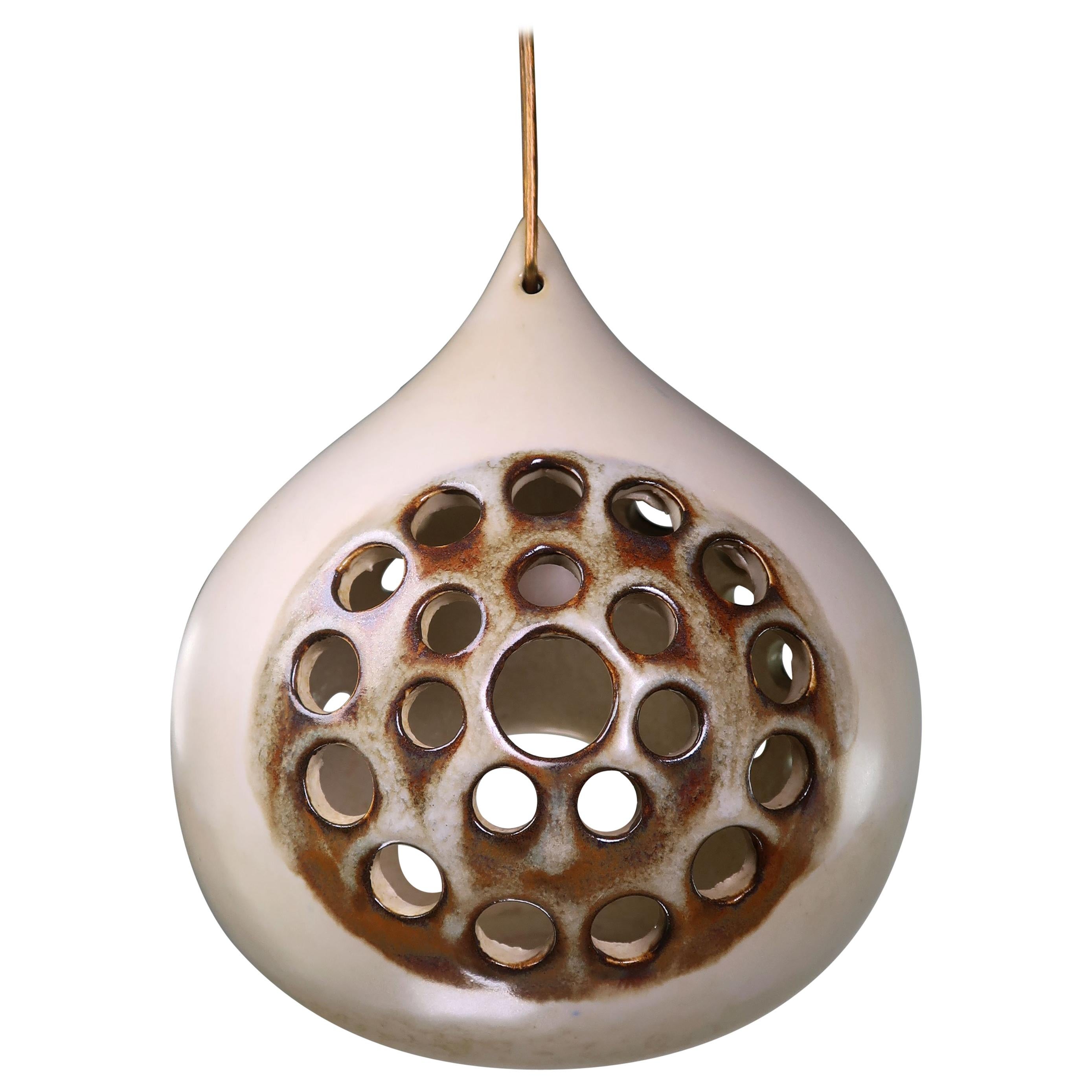 Joseph Simon Perforated Stoneware Lantern Pendant, Denmark, 1960s