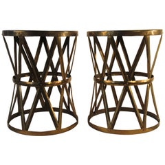 Pair of 1970s Corseted Brass Stools