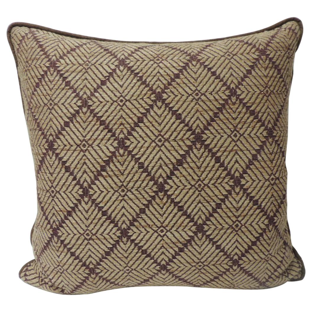 Vintage Dark Brown African Woven Artisanal Textile Embroidery Decorative Pillow For Sale