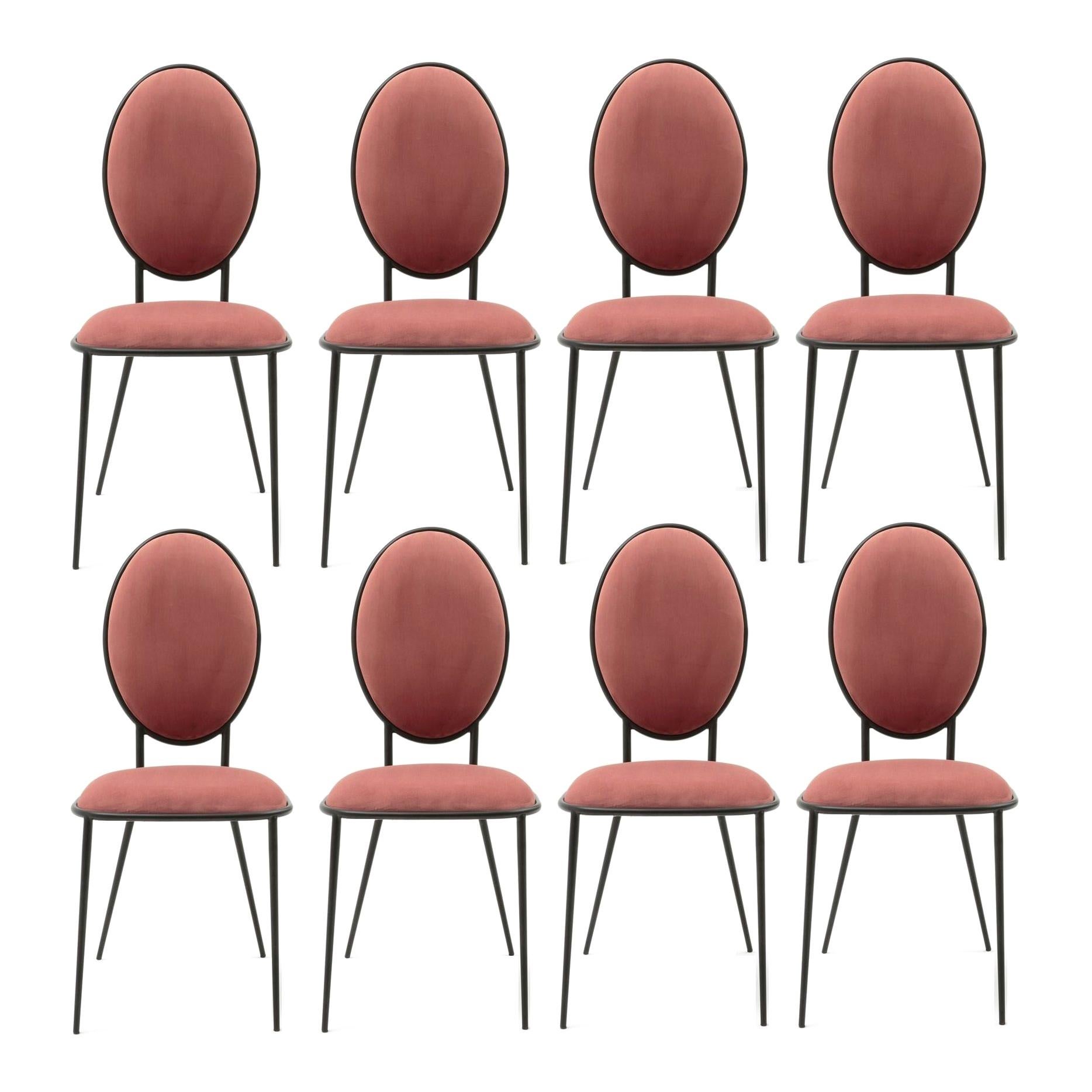 Set of 8, Medalia Contemporary Dining Chair Upholstered in Rosewood Velvet