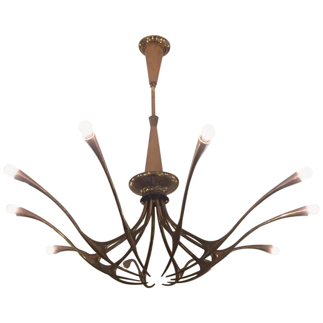 Oscar Torlasco Model 392 Brass Chandelier for Lumi