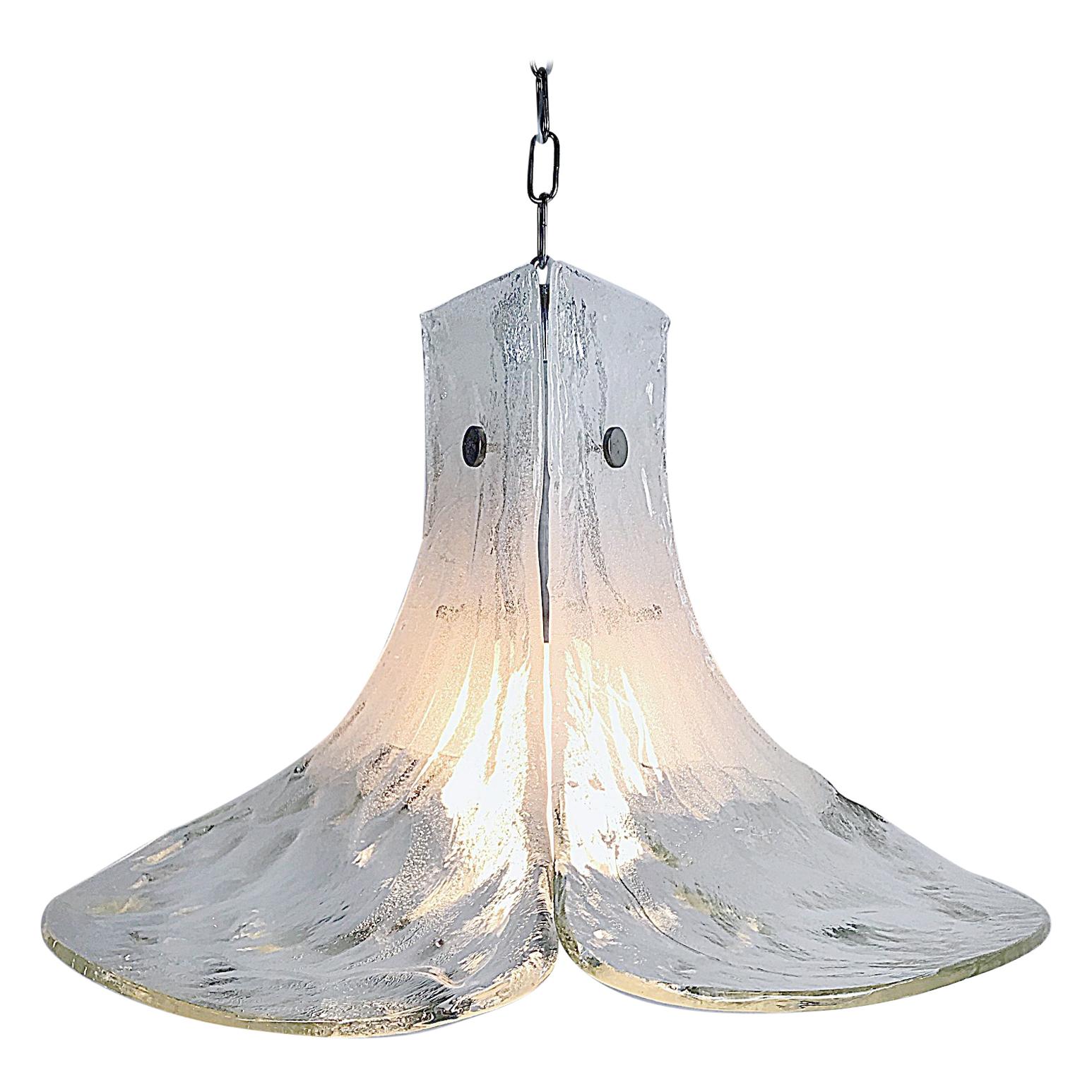 Huge Midcentury J.T. Kalmar Murano Ice Glass Petals Pendant Lamp, 1970s, Austria