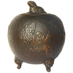 Asian Covered Jar Bronze Clad Ceramic