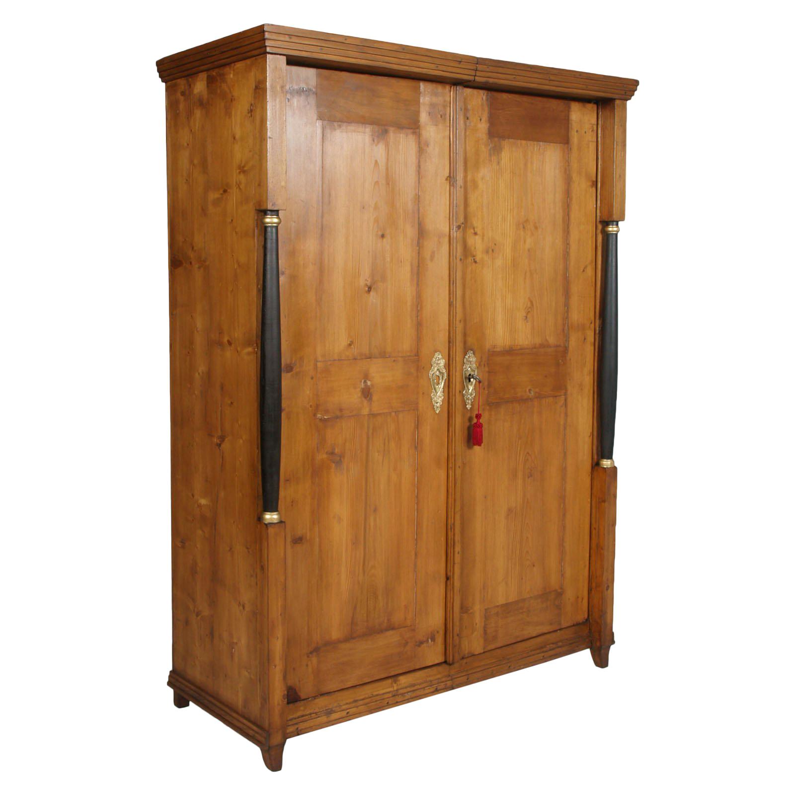 Austrian 18th Century Empire Style Two Doors Larch Wood Armoire Wardrobe Cabinet For Sale