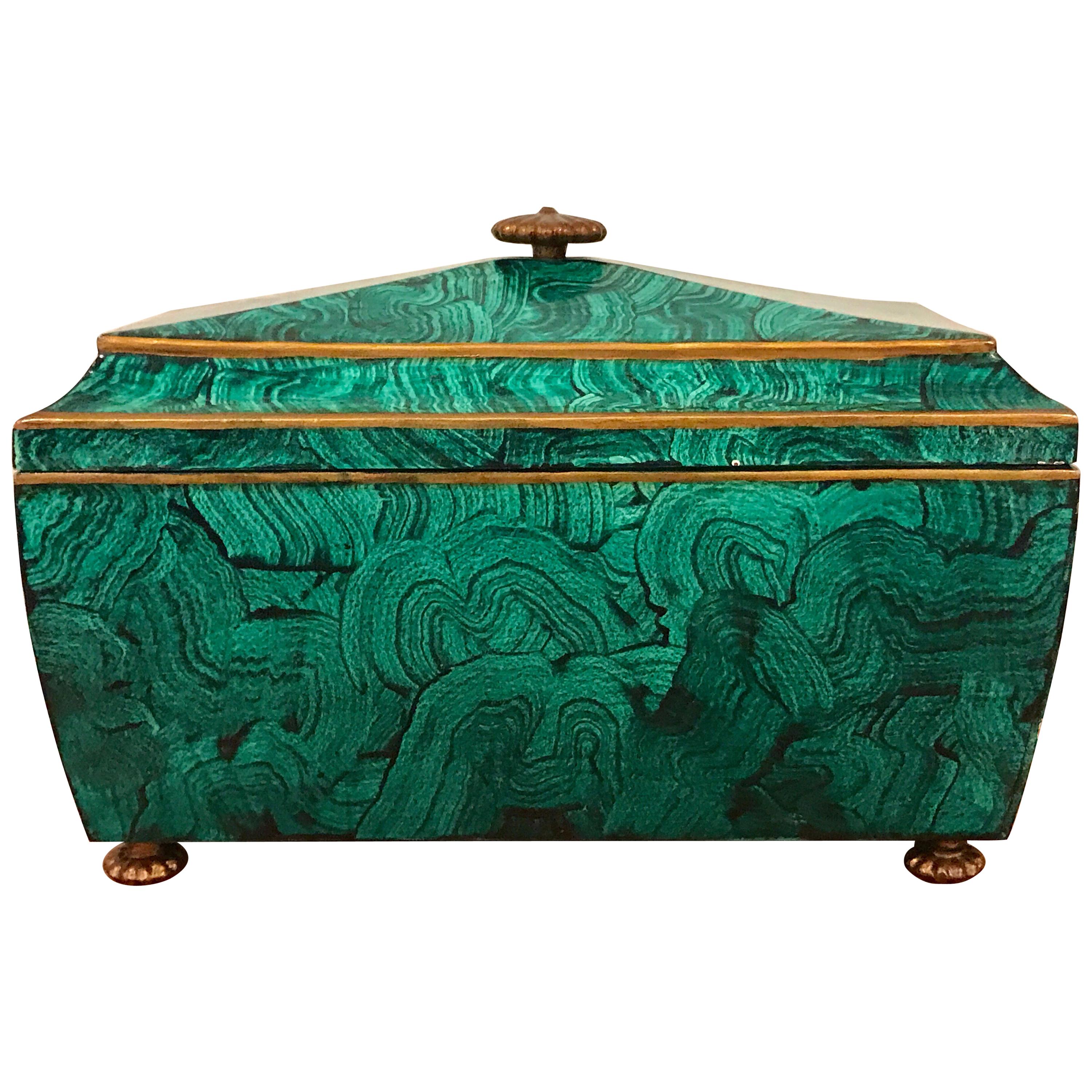 Regency Style Malachite Sarcophagus Covered Box, by Maitland Smith For Sale