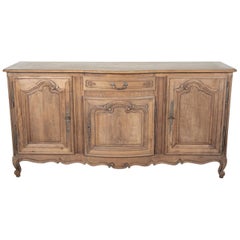 French Country Louis XV Style Washed Oak Enfilade Buffet with Serpentine Front